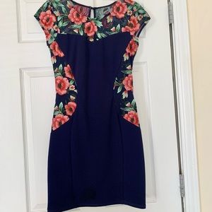 Navy and Pink floral bodycon dress